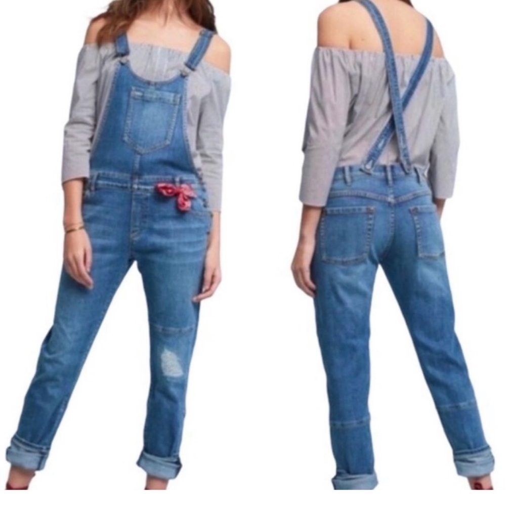 Pilcro Women's Blue Denim Distressed Overalls